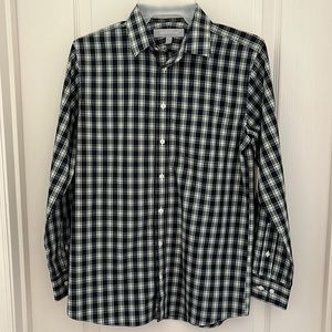Boys 16 Nordstrom Navy Green White L/S Plaid Dress Shirt Like New